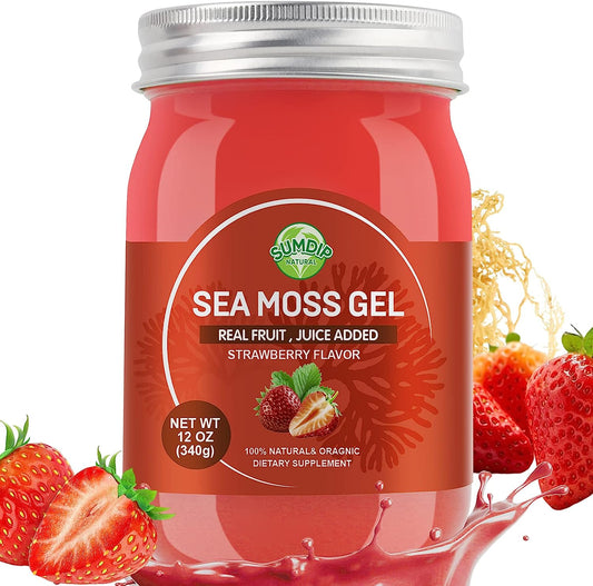 Boost Your Well-being with Organic Raw Irish Sea Moss Gel: A Vegan Superfood for Immune Support, Digestive Health, and Vital Nutrients - Strawberry Flavored, 12oz